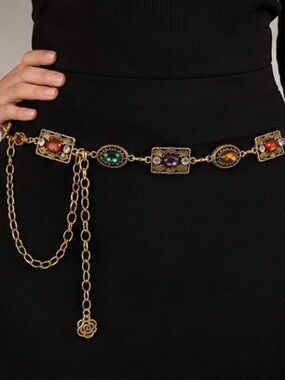 Retro Antique Gold Gemstone Waist Chain Belt
